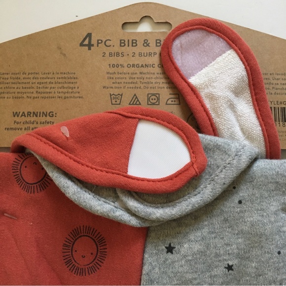 NEW Organic Cotton 4 pc Baby Bib and Burp Cloth Set Rabbit Bear | Emily & Oliver - Picture 8 of 9